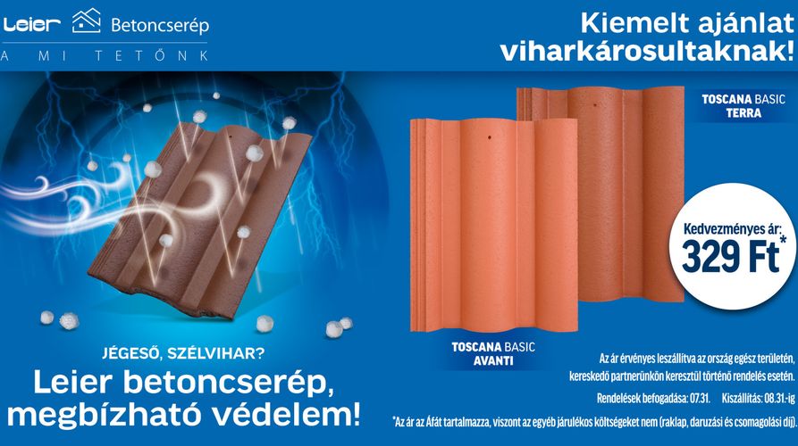 Kiemelt ajánlat viharkárosultaknak – Leier betoncserepek kedvezményes áron!